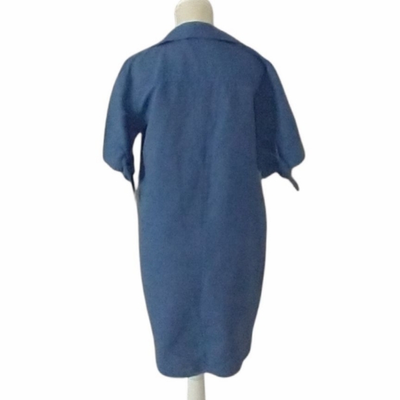 Zara Basics Blue Linen Blend Shirt Dress - Picture 6 of 7
